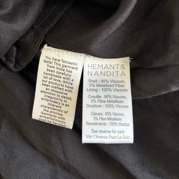 HEMANT & NANDITA Kari Short Black and Metallic Long Sleeve Mini Dress Mediuim - Picture 9 of 12